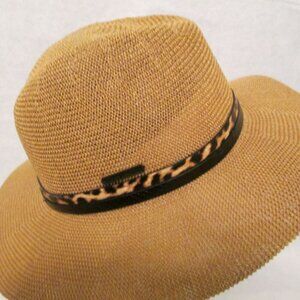 VINCE CAMUTO Faux Leather Trim Panama Hat-TAN-Size: One Size-NWT